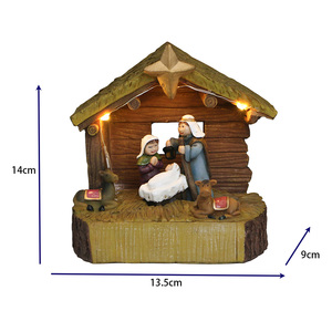 Set d'ornements <span class=keywords><strong>de</strong></span> jardin à LED Crèche Crèche Scène <span class=keywords><strong>de</strong></span> la Nativité Église catholique en bois Statue peinte en résine Sculpture d'extérieur Artisanat Anime - Product Image 3