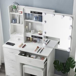 Escritorio de tocador, tocador de maquillaje con espejo y 10 Luces LED, con 6 cajones y Silla 3 modos de iluminación para dormitorio - Product Image 3
