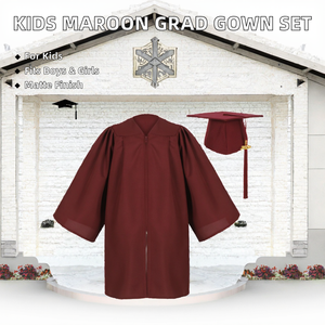 Toga de Graduación Escolar Primaria Unisex de 21"-36" con Logotipo Personalizado, Color Granate Mate, 100% Poliéster, con Birrete, Borla y Adorno del Año - Product Image 2