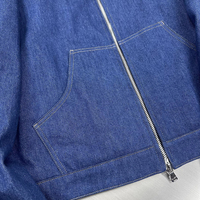 Blouson de travail vintage en jean indigo personnalisé pour homme, col rabattu, fermeture éclair bidirectionnelle, coupe carrée courte, style industriel, vente en gros