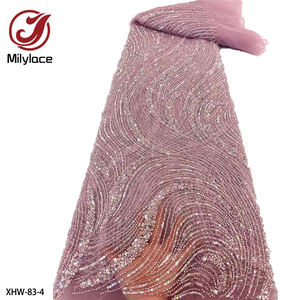 قماش دانتيل تول فرنسي مطرز بالترتر الثقيل مطرز فاخر عالي الجودة باللون البرتقالي المُحترق - Product Image 4