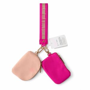 Bolsa de accesorios diarios pequeña de nailon con cremallera, llavero y cordón de muñeca brillante, dos en uno, desde almacén de EE. UU. - Product Image 1