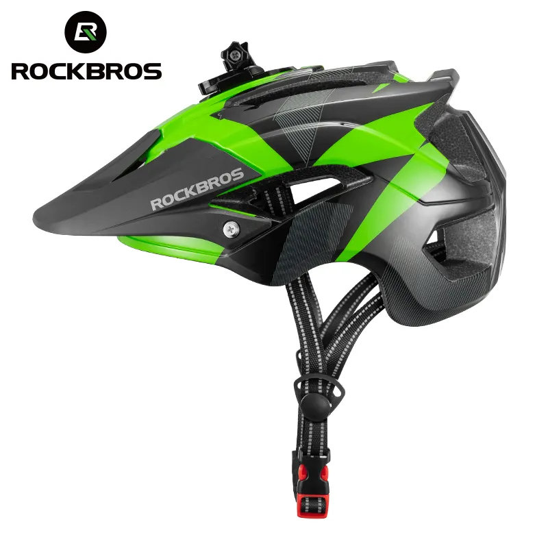 ROCKBROS-casco de luz para adulto, con luces traseras, soporte para cámara, visor para bicicleta de montaña