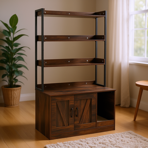 Meuble de rangement pour litière de chat en bois dissimulé avec 3 étagères, pour grands chats, design moderne, 33,5 L x 19,3 L x - Product Image 2