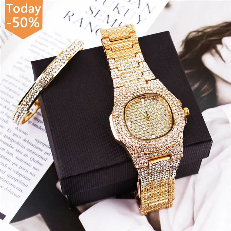 Lige — montre de luxe à Quartz glacé pour femmes, stylé, carré, Hip Hop, tenue complète en or, nouvelle collection 2021