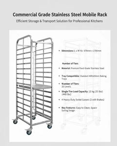 Carrito de Almacenamiento de Pan de Acero Inoxidable de Grado Comercial, Ideal para Hoteles, Buffets, <span class=keywords><strong>Estaciones</strong></span> de Desayuno y Cocinas de Catering - Product Image 3