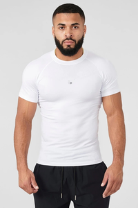 T-shirts de sport sans coutures ultra-extensibles à séchage rapide, coupe ajustée, avec logo frontal et compression pour hommes - Product Image 5