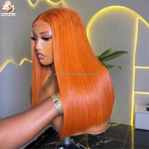 #350 Colored <strong>Ginger</strong> Orange Double Drawn Bone Straight 13x4 Lace Front <strong>Wig</strong> Pre Plucked HD Frontal Raw Vietnamese Human Hair <strong>Wigs</strong> - Product Image 1