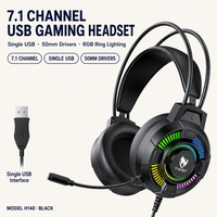 Headset Gaming 7.1 Channel USB Berkabel Driver 50mm Lampu RGB 25mW Kabel 2m Over-Ear untuk PC Komputer Laptop Grosir H140