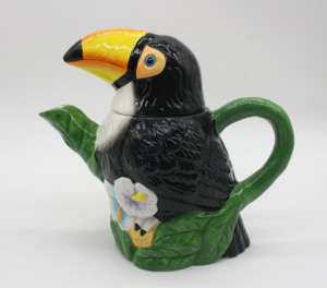 Vase en céramique en forme de toucan, design d'oiseau tropical, vase à fleurs en porcelaine, vase décoratif créatif en forme de feuille, décoration d'intérieur - Product Image 4