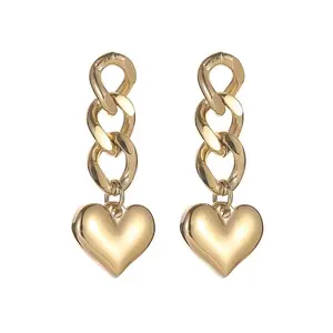 18K plaqué or Vintage en forme de coeur boucles d'oreilles 2024 mode cubaine chaîne boucle d'oreille en acier inoxydable Cool femmes bijoux nouveau chaud