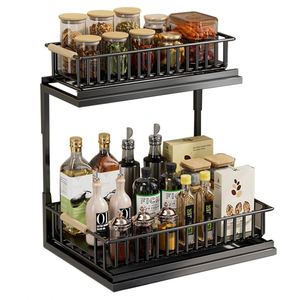Metal Steel 2pcs 2 Tier Under Bathroom Sink Organizer <b>Shelf</b> Rack 2 Tier Under Sliding Organizer Basket and Storage - Product Image 1