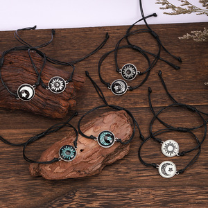 Braccialetto Romantico Sole Luna <span class=keywords><strong>per</strong></span> Coppie, Luminoso al Buio, con Gemma del Tempo, Cordino Regolabile in Terylene, Idea Regalo Anniversario - Product Image 2