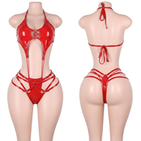 Tenues de danse exotiques en cuir verni, ensembles de bodys à lacets, culottes string, tenues de pole dance, vêtements de club, équipement de scène