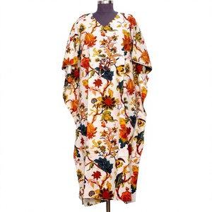 Robe Kaftan en Tissu Imprimé Personnalisé de Haute Qualité avec Cordon de Serrage à la Taille, Coupe Ample, Longue, pour l'Été et la Plage, pour Femme - Product Image 1