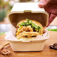Boîtes à emporter écologiques en forme de coquille, compostables, pour burgers, personnalisées en bagasse de canne à sucre, portables, gaufrées, pour restaurants