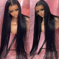 Peluca frontal completa de encaje HD 13x6 de cabello humano virgen natural brasileño liso sin pegamento para mujeres negras, de longitud larga, al por mayor