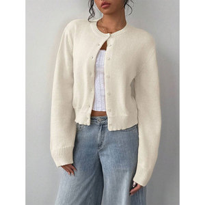 <span class=keywords><strong>Cardigan</strong></span> in maglia <span class=keywords><strong>oversize</strong></span> corto con bottoni a maniche lunghe e girocollo a costine morbide, nuovo modello casual da <span class=keywords><strong>donna</strong></span> Autunno Inverno 2026 Euro-USA - Product Image 1