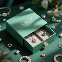 Emballage de boîte à bijoux à tiroir rigide de luxe Coffrets cadeaux personnalisés en papier et carton verts imprimés pour bagues boucles d'oreilles colliers