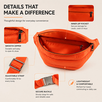 Tas Pinggang Quilted Puffer OEM ODM, Logo & Warna Dapat Disesuaikan, Bahan Nylon, Tas Selempang untuk Perjalanan Outdoor & Penggunaan Sehari-hari