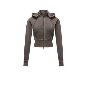 Sweat-shirts à capuche décontractés à fermeture éclair, coupe ample, en coton 100% lourd, lavage à l'acide vintage, impression sérigraphique personnalisée TKAN430D pour femmes - Product Image 2