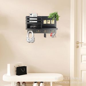 Porta Llaves de Pared de Madera Maciza, Organizador de Cartas, Rectangular Negro Quemado, Estante de Almacenamiento Multiusos para el Hogar - Product Image 4