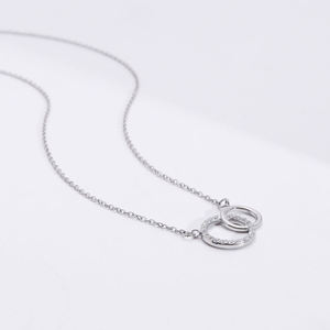 Wholesale High Quality Two Circles <b>Interlocking</b> Zircon Charms Perfect Pair Stainless <b>Necklace</b> for Mother Gift Jewelry for Women - Product Image 3