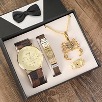 Coffret cadeau montre à quartz glacé pour hommes avec boîte 20mm boucle collier anneaux cravates incluses