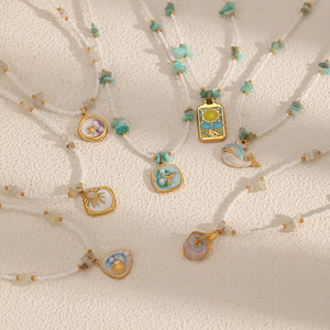 Collier pendentif en acier inoxydable de style européen avec chaîne de perles, thème océan, chaîne de clavicule pour femmes, bijoux de fête - Product Image 4