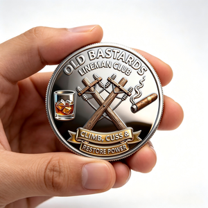 Moneta Commemorativa Old Bastards Lineman Club - Oggetto da Collezione Moderno in <span class=keywords><strong>Ferro</strong></span> Placcato Oro con Design in Rilievo 3D - Product Image 2
