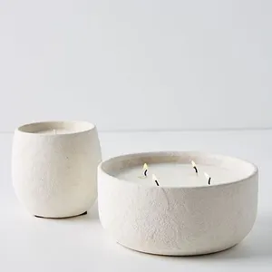 Wholesale fancy cheap white frosted candle bowl stand ceramic matte home decoration candle jar