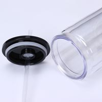 Meilleur prix 16oz acrylique boule à neige gobelet Double paroi clair pré-percé canette de bière tasse avec couvercle et paille