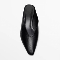 Chaussures pour femmes 2026 – Nouveauté été – Mules plates noires à bout pointu en cuir souple et talon ouvert
