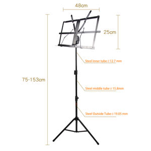 Atril de música plegable ajustable negro con soporte estable de goma y metal de 75-153cm de altura - Product Image 2