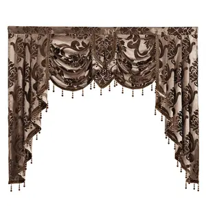 Novo Design Europeu Jacquard Blackout Janela Luxo Valance Cortinas com Anexado Beads Cachoeira Swags Jabot