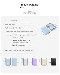 Banque d'alimentation mobile personnalisée avec logo, 20000 mAh, 22,5 W PD, <span class=keywords><strong>batterie</strong></span> <span class=keywords><strong>externe</strong></span>, charge rapide, avec câble pour téléphone, légère - Product Image 6