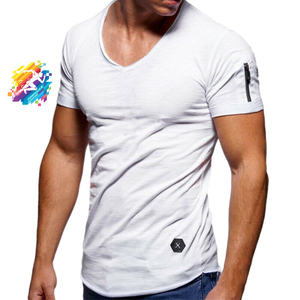 เสื้อยืดแขนสั้นผู้ชายผ้าฝ้าย 100% สีเทาลายทางคุณภาพสูงสำหรับฤดูร้อน พร้อมโลโก้ของคุณ เป็นมิตรกับสิ่งแวดล้อมและระบายอากาศได้ดี - Product Image 5