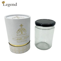 Boîte cylindrique rigide en papier blanc avec logo personnalisé en feuille d'or de luxe, pour emballage de pots en verre de 250 ml, 350 ml, 500 g, bouteille de miel et boîte