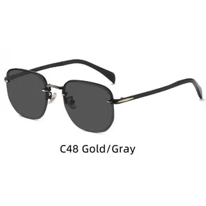 Custom Logo Square Metal Half Frame Rimless Sunglasses Vintage Big Glasses Men Sunglasses 2024