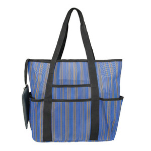 Striped <b>Beach</b> Mesh Tote <b>Bag</b> Blue Black Stripes 4-6 Compartments Portable Versatile Shoulder <b>Bag</b> <b>For</b> Travel Laundry Summer Use - Product Image 5