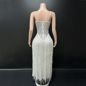 Novance Y5107 <span class=keywords><strong>Abito</strong></span> da Sera Lungo Bianco con Nappe per <span class=keywords><strong>Donna</strong></span>, Spalline Sottili, Strass, Vestito per Feste di <span class=keywords><strong>Laurea</strong></span> - Product Image 3