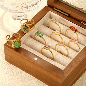 Wholesale 18K Gold Plated Stainless Steel <b>Opened</b> Adjustable <b>Ring</b> Colorful Cubic Zircon Trendy Jewelry Flower <b>Rings</b> for Women - Product Image 1