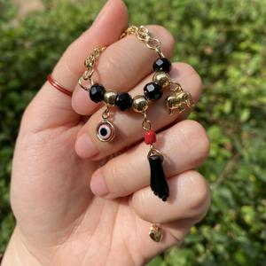 Buena Suerte Charm Pulsera Figa Mano Simulada Azabache Mal De Ojo Protección Pulsera Oro Azabache Pulsera - Product Image 2
