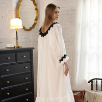 Chemise de nuit en coton lavé grande taille pour femme, élégante, à manches longues, avec volants, sexy, style victorien, écologique