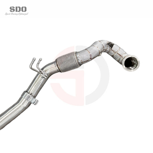 Système d'échappement complet en acier inoxydable SDO pour VW <span class=keywords><strong>Golf</strong></span> 7R/7.5R MK7/MK7.5 2.0T 2012-2020 avec tuyau de descente droit et embouts en carbone - Product Image 4