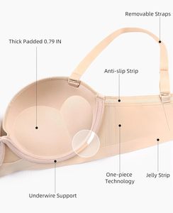 Reggiseni push-up senza spalline da donna, imbottiti, con effetto una taglia più, balconette con ferretto, convertibili, per seni piccoli - Product Image 5