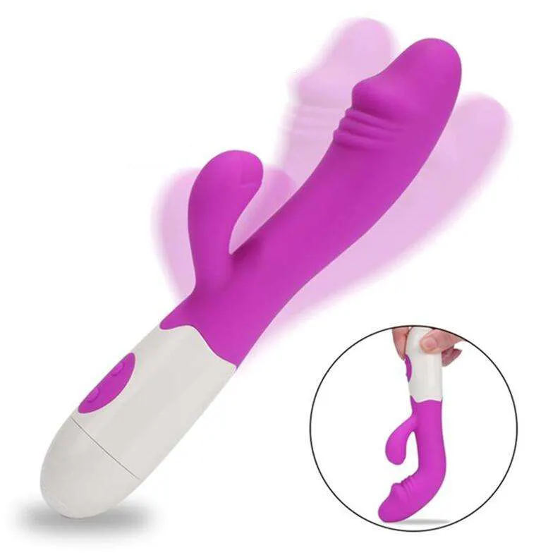 Vibrator G Spot, tongkat Stimulator klitoris pijat Motor ganda Vibrator Dildo mainan seks untuk wanita
