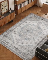 Tapis YOHD à motif floral persan en polyester, à poils ras, fabriqué à la machine, résistant à l'usure, lavable, antidérapant, résistant aux taches, pour la maison et le camping
