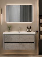 Meuble-lavabo mural moderne résistant à l'eau en bois massif avec vasque simple et fermeture douce, finition poudrée