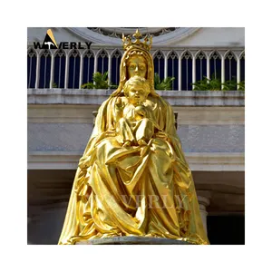 大型户外金属雕像De La Vierge Marie真人大小青铜黄铜圣母玛利亚雕像与儿童雕塑